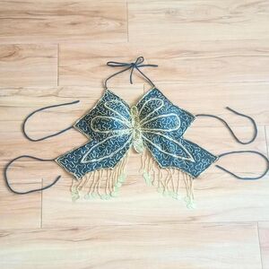 Y2K Black Beaded Sequin Butterfly Fairy Top